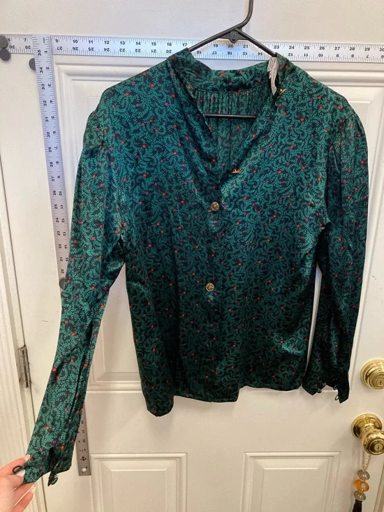 V-Neck Blouse, 100% silk, formal, business casual, Vintage, Retro, Holiday, Era - Picture 8 of 9